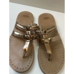 Ugg Women's Brown Braided Copper Leather Flip Flop Sandals - Size 8